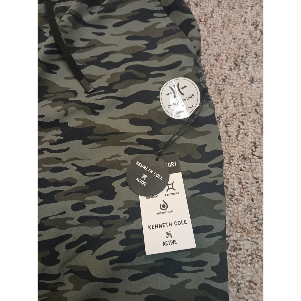 KENNETH COLE Mens S XLarge TECH SHORTS CAMO OLIVE GREEN LINED GOLF ACTIVE JOGGER